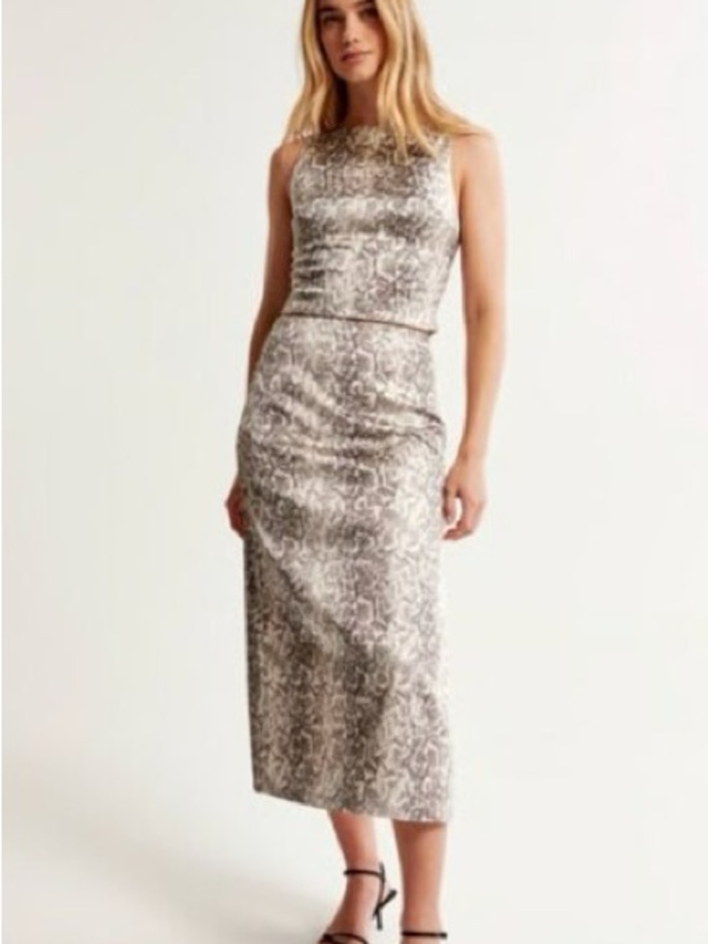 Abercrombie & Fitch Gray Snake-Print Midi Skirt with Side Slit
